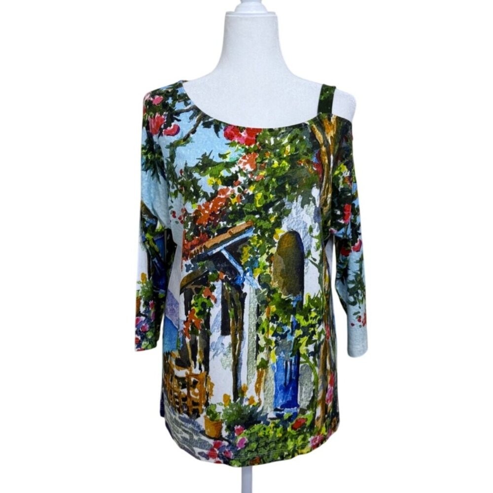 Simply Art Dolcezza Womens Szie S Top 3/4 Sleeve One-Shoulder Artistic Print - Picture 1 of 7